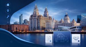 Mortgage Broker in Liverpool with Liverpool waterfront landmarks and home finance icons