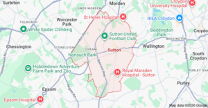 Map of Sutton, Surrey in the UK
