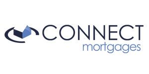 Connect Mortgages company logo featuring a stylised blue property icon and curved swoosh, alongside the words “CONNECT mortgages” in dark blue and light blue text on a white background.