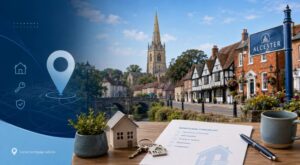 Mortgage Adviser in Alcester with local homes, historic town features, a location pin, house keys and a mortgage checklist.
