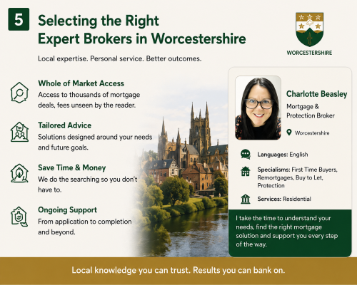 “Why Move to Worcestershire guide featuring expert mortgage broker Charlotte Beasley, highlighting local expertise, tailored mortgage advice, whole-of-market access, and ongoing support for homebuyers in Worcestershire.”