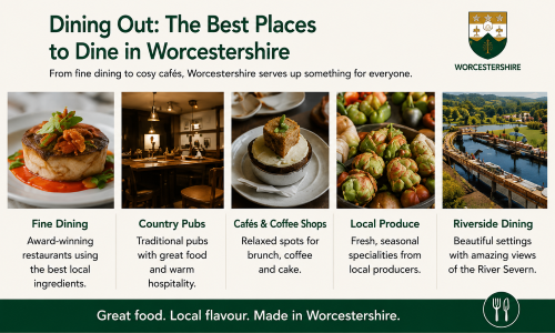 “Why Move to Worcestershire dining guide showcasing the best places to dine in Worcestershire, including fine dining restaurants, country pubs, cafés, local produce, and riverside dining experiences across the county.”