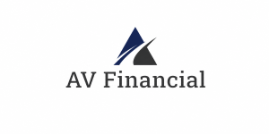 AV Financial logo featuring a navy and charcoal abstract triangular icon above the company name.