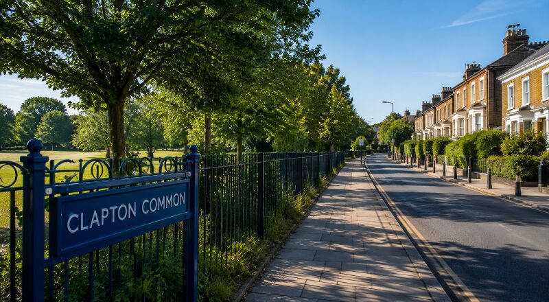 Mortgage Adviser in Clapton Common: A bright, location-led Clapton Common scene with strong dark blue details