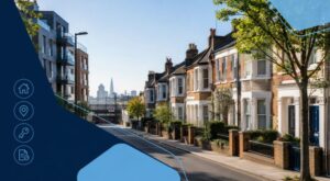 Mortgage Broker in South Acton, featuring local terraced homes, modern apartments and mortgage-related icons.
