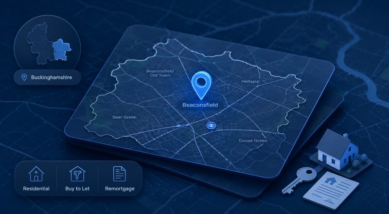Mortgage Broker in Beaconsfield location map with property, key and mortgage icons in Connect’s dark blue and light blue brand colours.