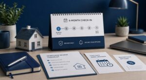 Six Months Before Your Mortgage Rate Ends – mortgage review calendar, house model and fixed-rate expiry checklist.