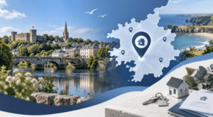 Mortgage Broker in Haverfordwest with Pembrokeshire map, location pin, coastal scenery and home-buying icons