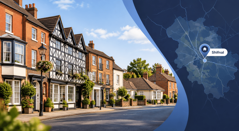 Mortgage Broker in Shifnal with Shifnal location map and traditional Shropshire town properties