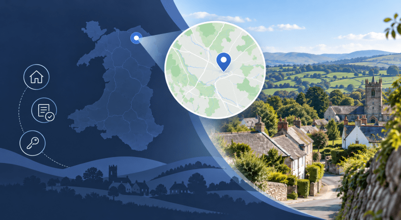Mortgage Broker in Tremeirchion location map with Welsh village homes, countryside and property icons.