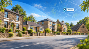 Mortgage Broker in Whiston location map with South Yorkshire homes and local village architecture.