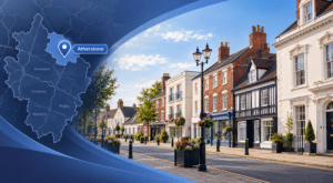 Mortgage Broker in Atherstone location map with Warwickshire streets and traditional town-centre properties