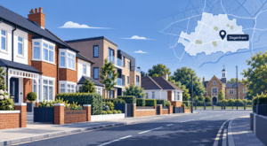 Mortgage Broker in Dagenham location map with local homes and residential streets