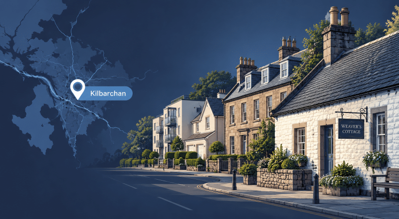 Mortgage Broker in Kilbarchan with location map, village homes and Weaver’s Cottage in Renfrewshire.