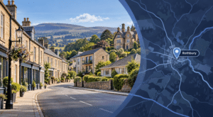 Mortgage Broker in Rothbury with Northumberland sandstone homes, countryside scenery and a Rothbury location map pin.