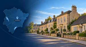Mortgage Broker in Uppingham, Rutland, with Uppingham location map and traditional stone homes representing the local property market.